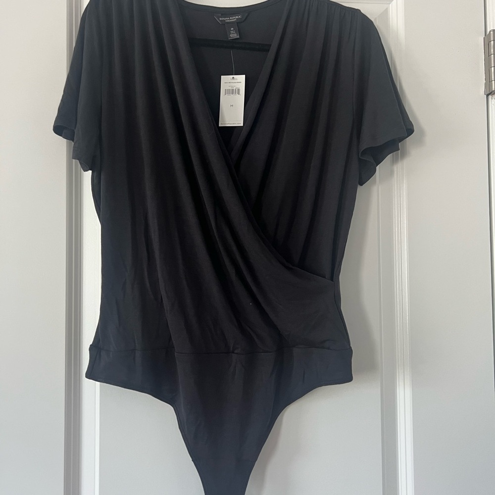 Banana Republic Black Wrap Short Sleeve Bodysuit